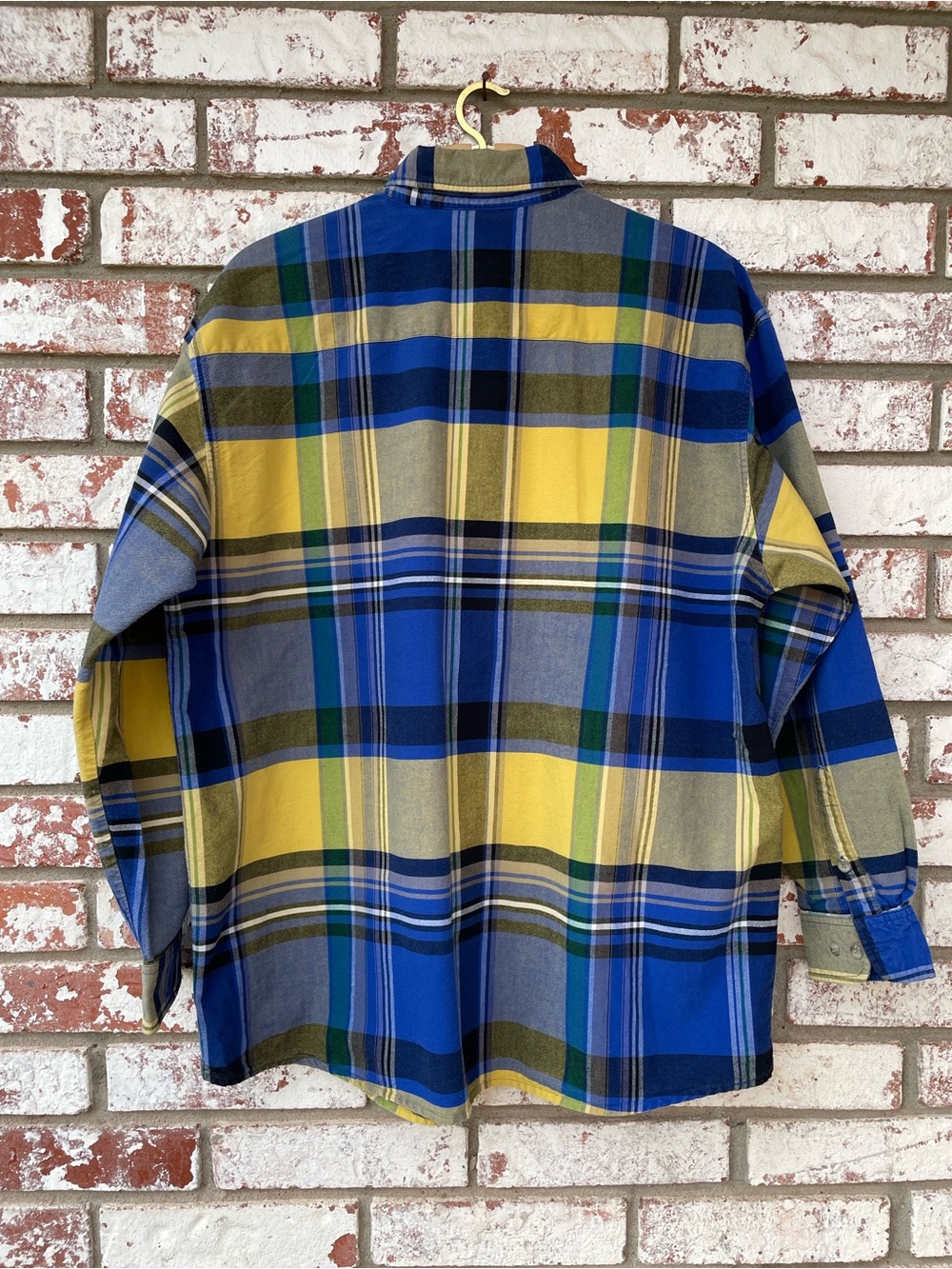 🌱5/$25🌱Wrangler | Twenty X Bright Yellow & Blue Plaid 90s Y2k Button Down Shirt - Picture 3 of 6